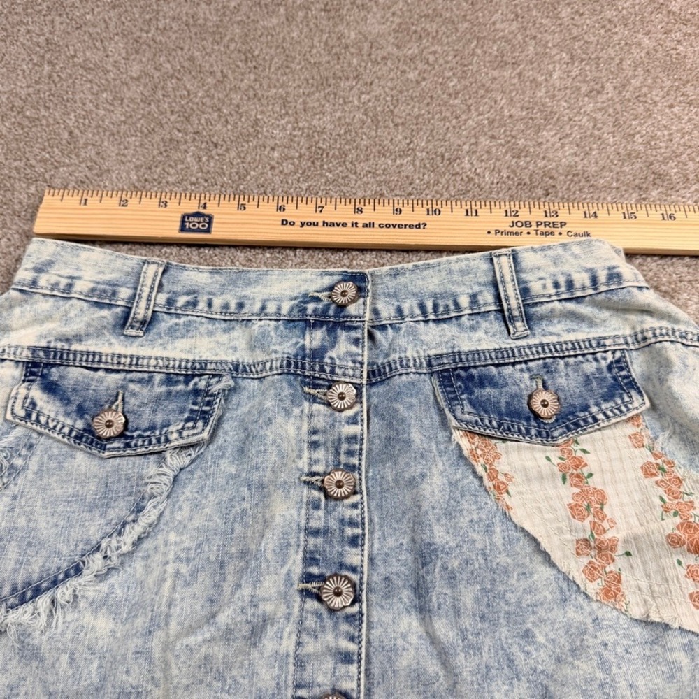 POL Clothing Patchwork Denim Maxi Skirt Acid Wash Floral Lace GWS20 Medium - Picture 6 of 7